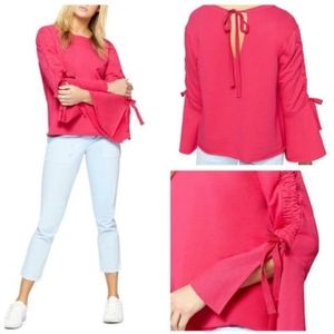 Philosophy upper west bell sleeve pink sweater, Medium, rouched sleeve, back tie